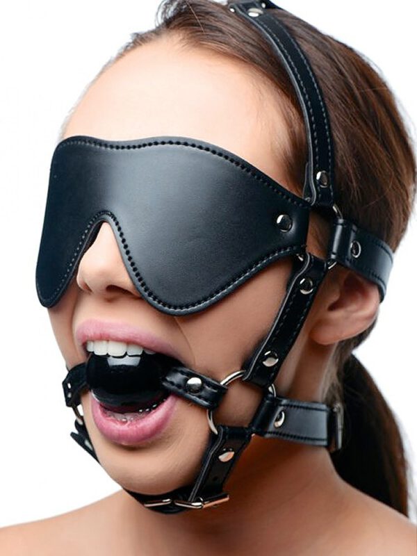 Strict Eye Mask Harness with Ball Gag: Kopfgeschirr mit Knebel